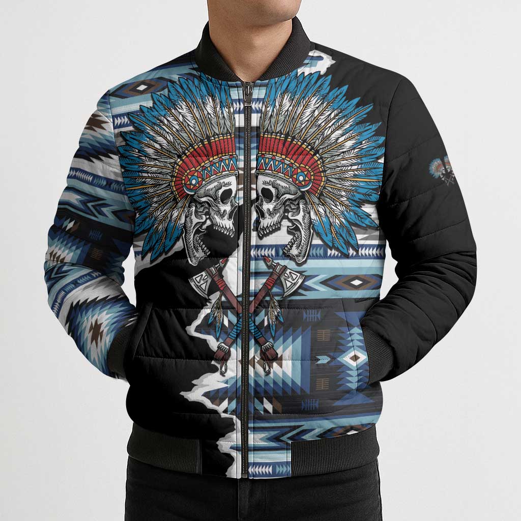 Native American Chief Skull With Axe Bomber Puffer Jacket - Wonder Print Shop
