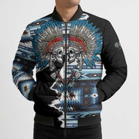 Native American Chief Skull With Axe Bomber Puffer Jacket - Wonder Print Shop