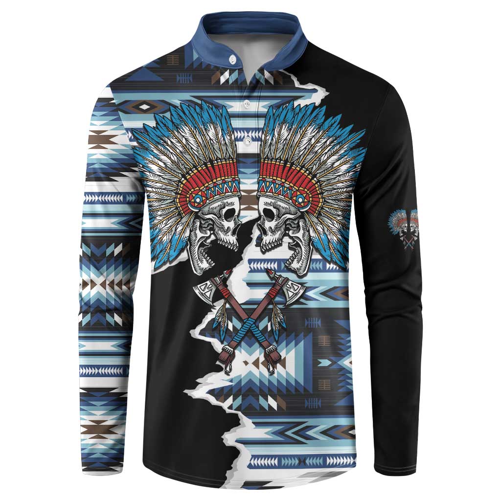 Native American Chief Skull With Axe Button Sweatshirt - Wonder Print Shop