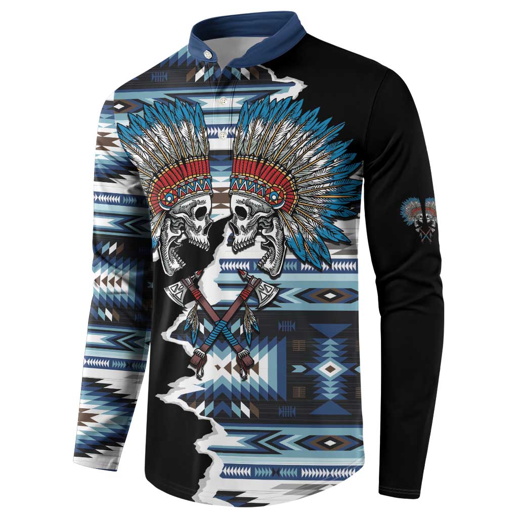 Native American Chief Skull With Axe Button Sweatshirt - Wonder Print Shop