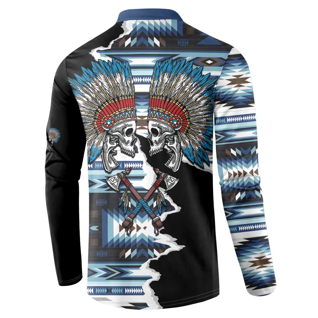 Native American Chief Skull With Axe Button Sweatshirt - Wonder Print Shop