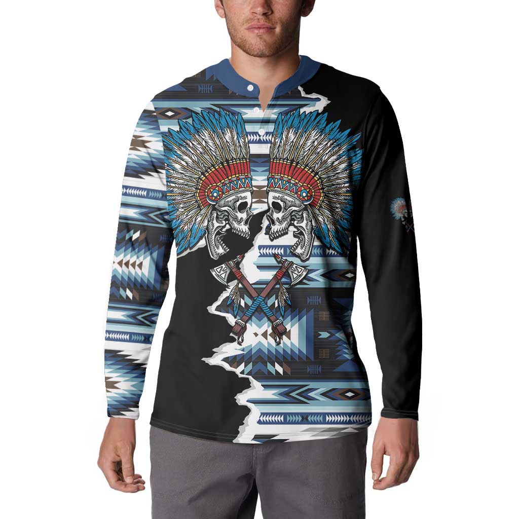 Native American Chief Skull With Axe Button Sweatshirt - Wonder Print Shop
