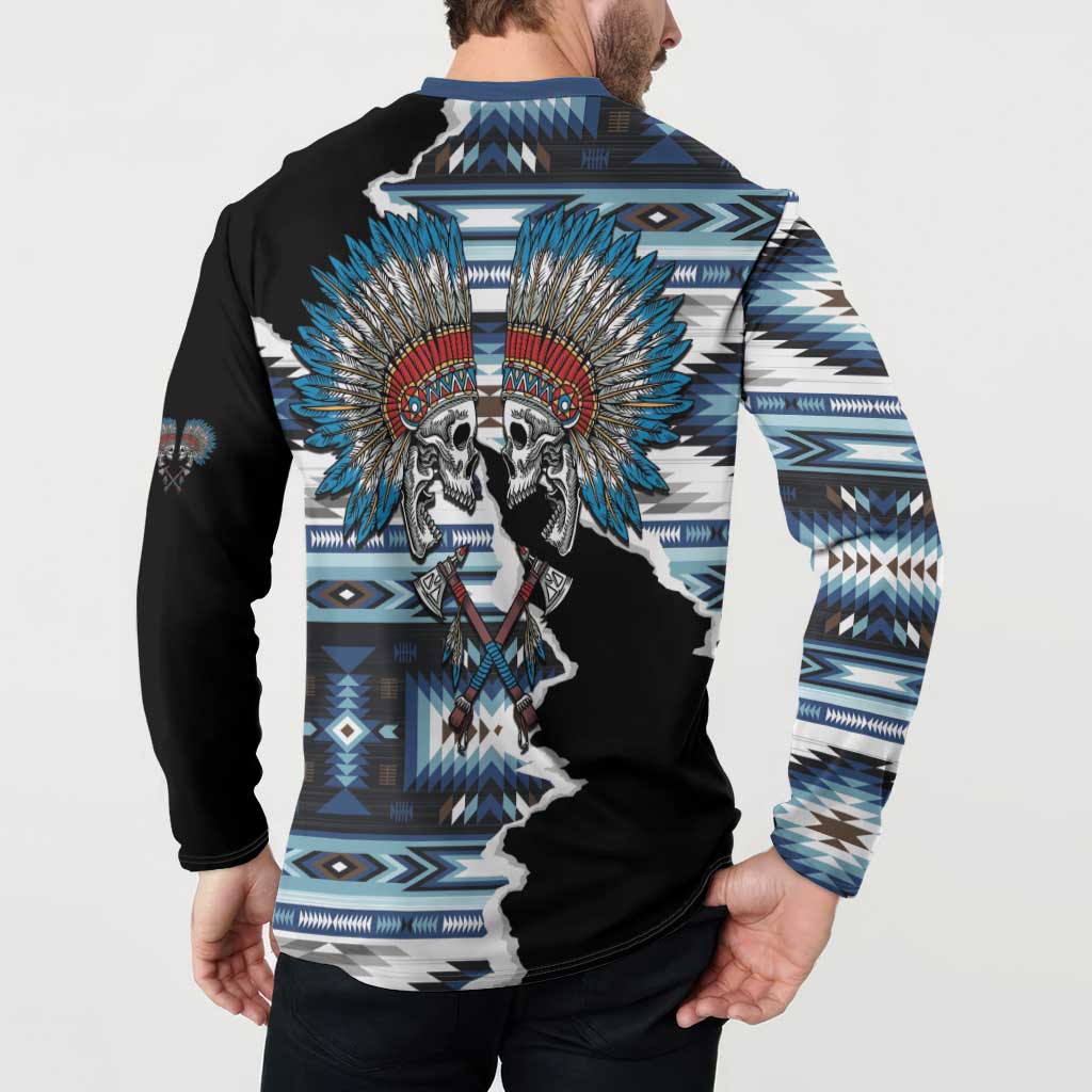 Native American Chief Skull With Axe Button Sweatshirt - Wonder Print Shop