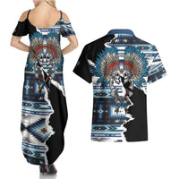 Native American Chief Skull With Axe Couples Matching Summer Maxi Dress and Hawaiian Shirt - Wonder Print Shop