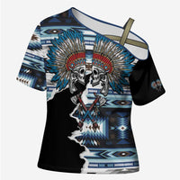Native American Chief Skull With Axe Cross Shoulder Shirt - Wonder Print Shop