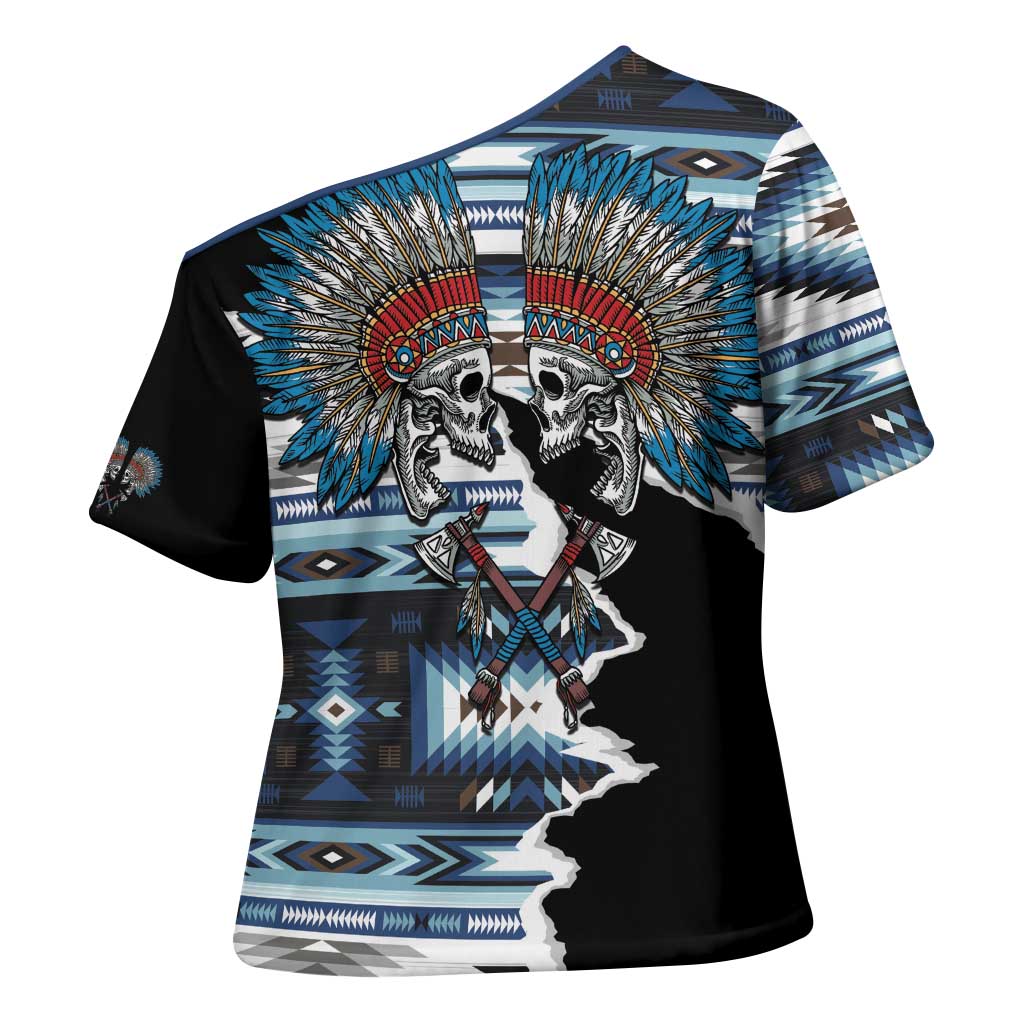 Native American Chief Skull With Axe Cross Shoulder Shirt - Wonder Print Shop