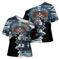 Native American Chief Skull With Axe Cross Shoulder Shirt - Wonder Print Shop