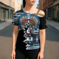 Native American Chief Skull With Axe Cross Shoulder Shirt - Wonder Print Shop