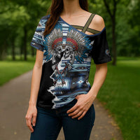 Native American Chief Skull With Axe Cross Shoulder Shirt - Wonder Print Shop