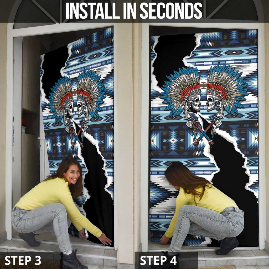 Native American Chief Skull With Axe Door Cover - Wonder Print Shop