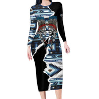 Native American Chief Skull With Axe Family Matching Long Sleeve Bodycon Dress and Hawaiian Shirt - Wonder Print Shop