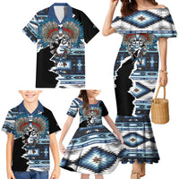 Native American Chief Skull With Axe Family Matching Mermaid Dress and Hawaiian Shirt - Wonder Print Shop