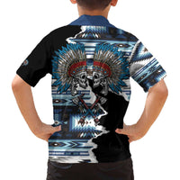Native American Chief Skull With Axe Family Matching Off The Shoulder Long Sleeve Dress and Hawaiian Shirt - Wonder Print Shop