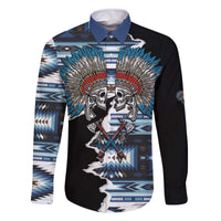 Native American Chief Skull With Axe Family Matching Off The Shoulder Long Sleeve Dress and Hawaiian Shirt - Wonder Print Shop