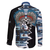 Native American Chief Skull With Axe Family Matching Off The Shoulder Long Sleeve Dress and Hawaiian Shirt - Wonder Print Shop