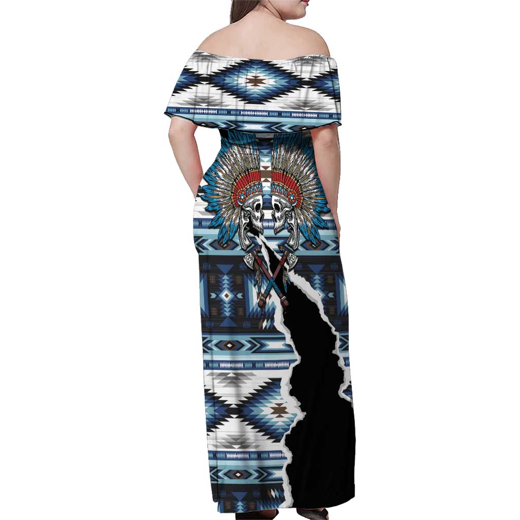 Native American Chief Skull With Axe Family Matching Off Shoulder Maxi Dress and Hawaiian Shirt - Wonder Print Shop