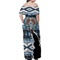 Native American Chief Skull With Axe Family Matching Off Shoulder Maxi Dress and Hawaiian Shirt - Wonder Print Shop