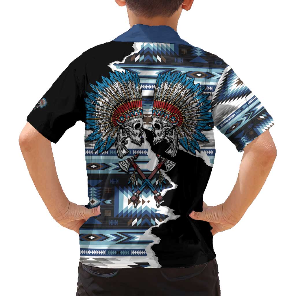 Native American Chief Skull With Axe Family Matching Off Shoulder Short Dress and Hawaiian Shirt - Wonder Print Shop