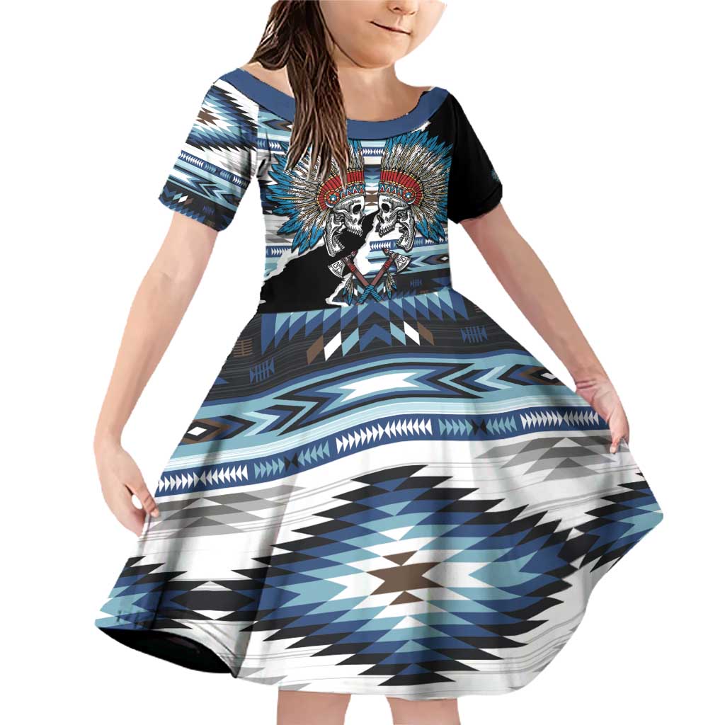 Native American Chief Skull With Axe Family Matching Off Shoulder Short Dress and Hawaiian Shirt - Wonder Print Shop