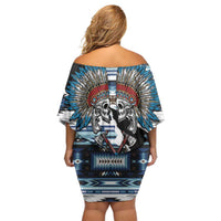 Native American Chief Skull With Axe Family Matching Off Shoulder Short Dress and Hawaiian Shirt - Wonder Print Shop
