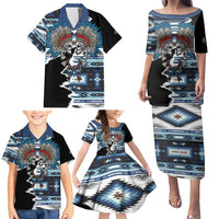 Native American Chief Skull With Axe Family Matching Puletasi and Hawaiian Shirt - Wonder Print Shop
