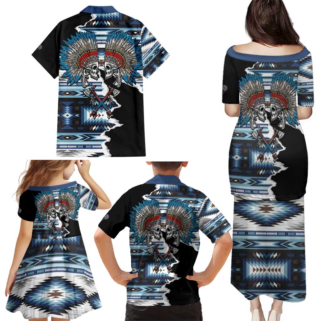 Native American Chief Skull With Axe Family Matching Puletasi and Hawaiian Shirt - Wonder Print Shop