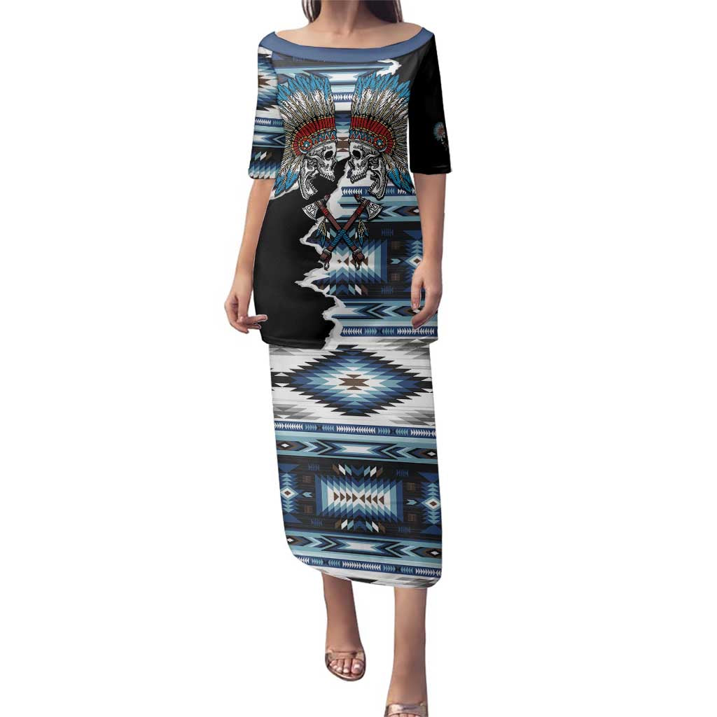 Native American Chief Skull With Axe Family Matching Puletasi and Hawaiian Shirt - Wonder Print Shop
