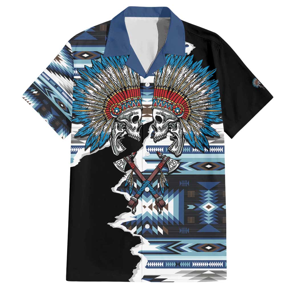 Native American Chief Skull With Axe Family Matching Short Sleeve Bodycon Dress and Hawaiian Shirt - Wonder Print Shop