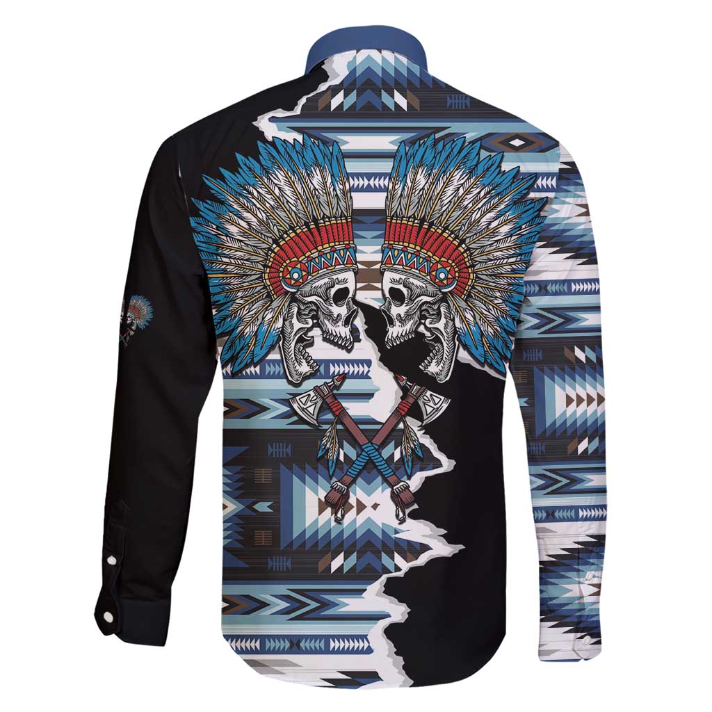 Native American Chief Skull With Axe Family Matching Short Sleeve Bodycon Dress and Hawaiian Shirt - Wonder Print Shop