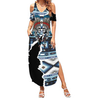 Native American Chief Skull With Axe Family Matching Summer Maxi Dress and Hawaiian Shirt - Wonder Print Shop