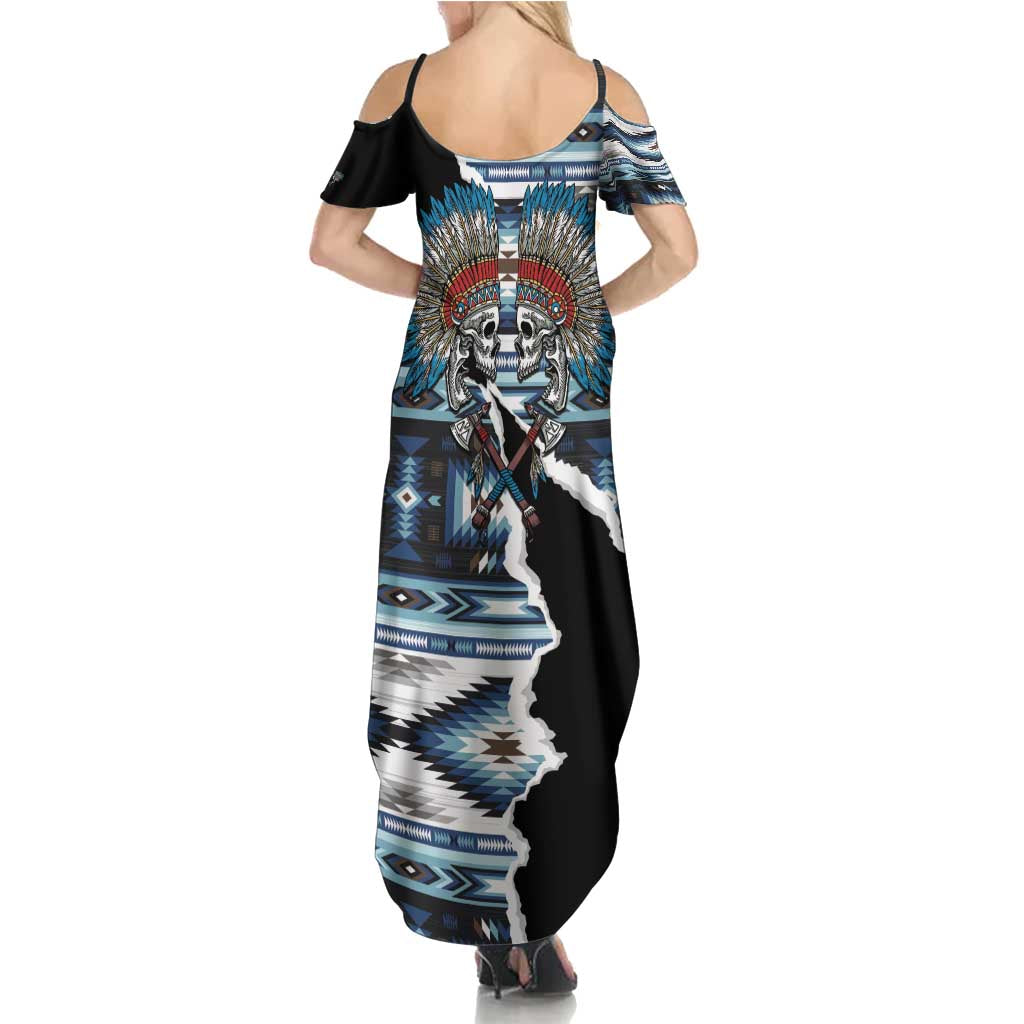 Native American Chief Skull With Axe Family Matching Summer Maxi Dress and Hawaiian Shirt - Wonder Print Shop