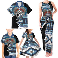 Native American Chief Skull With Axe Family Matching Tank Maxi Dress and Hawaiian Shirt - Wonder Print Shop