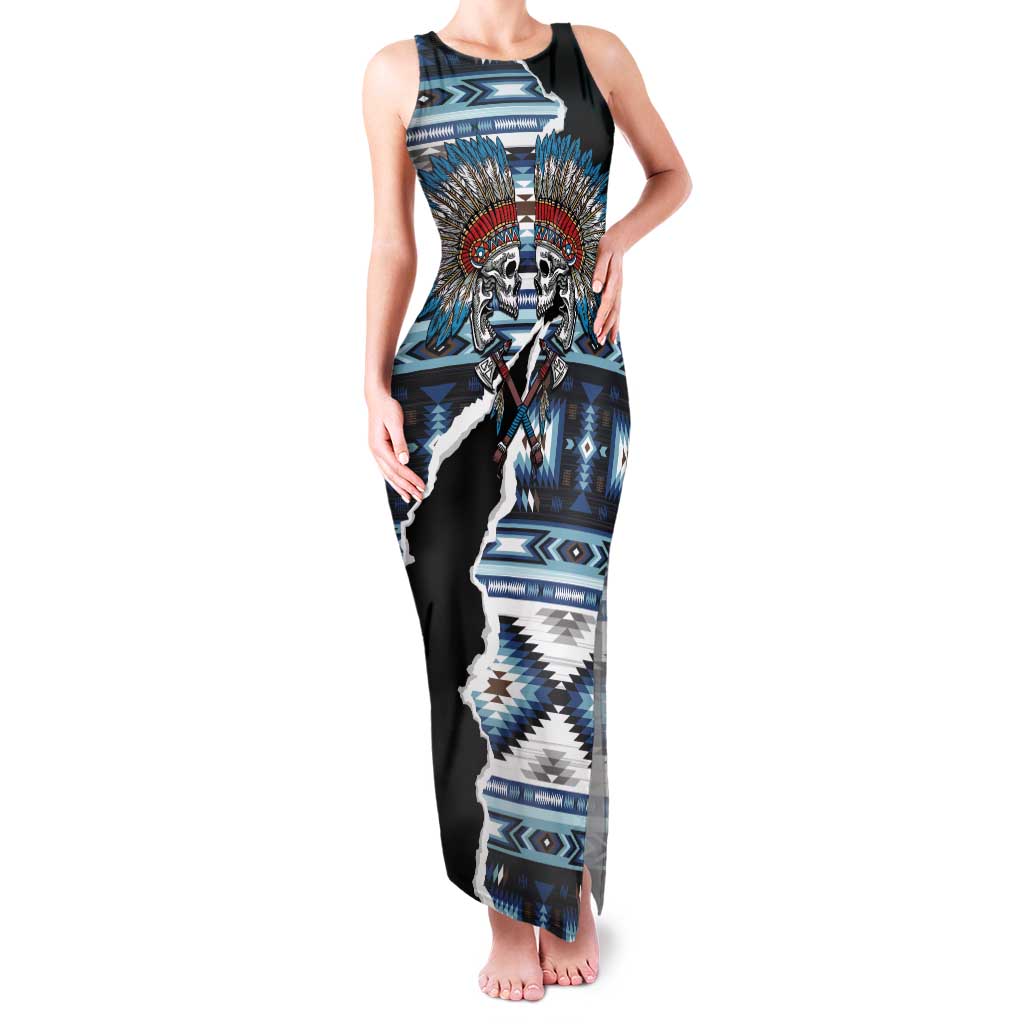 Native American Chief Skull With Axe Family Matching Tank Maxi Dress and Hawaiian Shirt - Wonder Print Shop