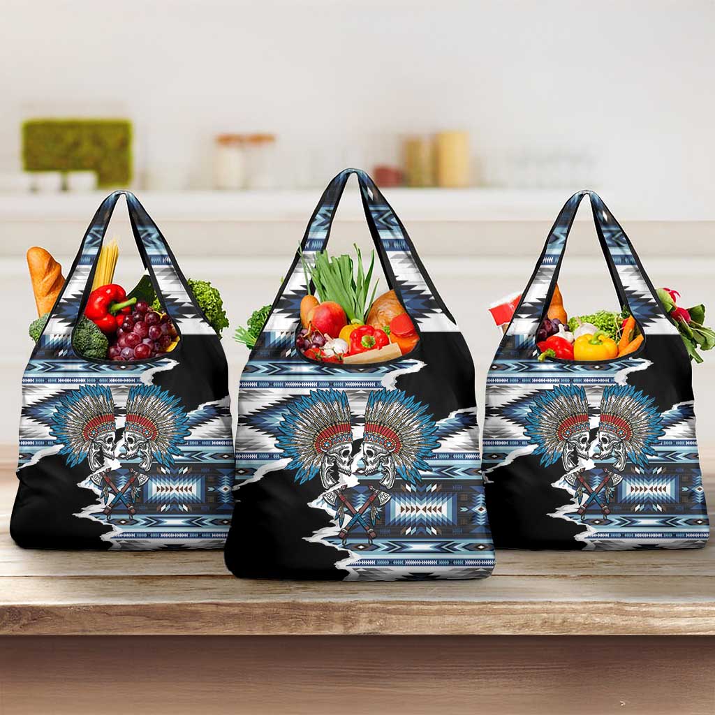 Native American Chief Skull With Axe Grocery Bag - Wonder Print Shop