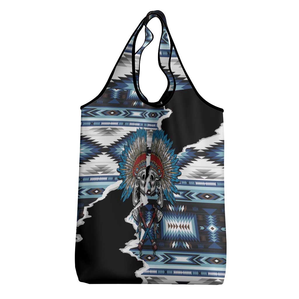 Native American Chief Skull With Axe Grocery Bag - Wonder Print Shop