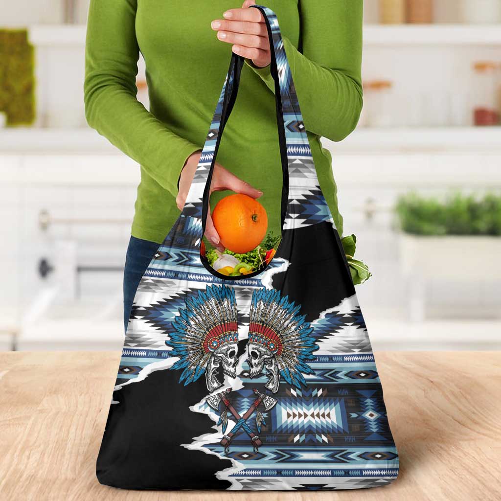 Native American Chief Skull With Axe Grocery Bag - Wonder Print Shop