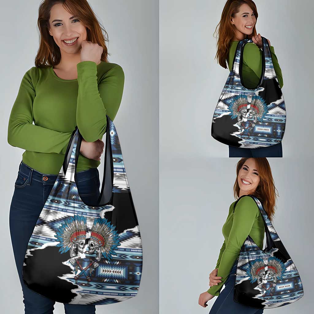 Native American Chief Skull With Axe Grocery Bag - Wonder Print Shop