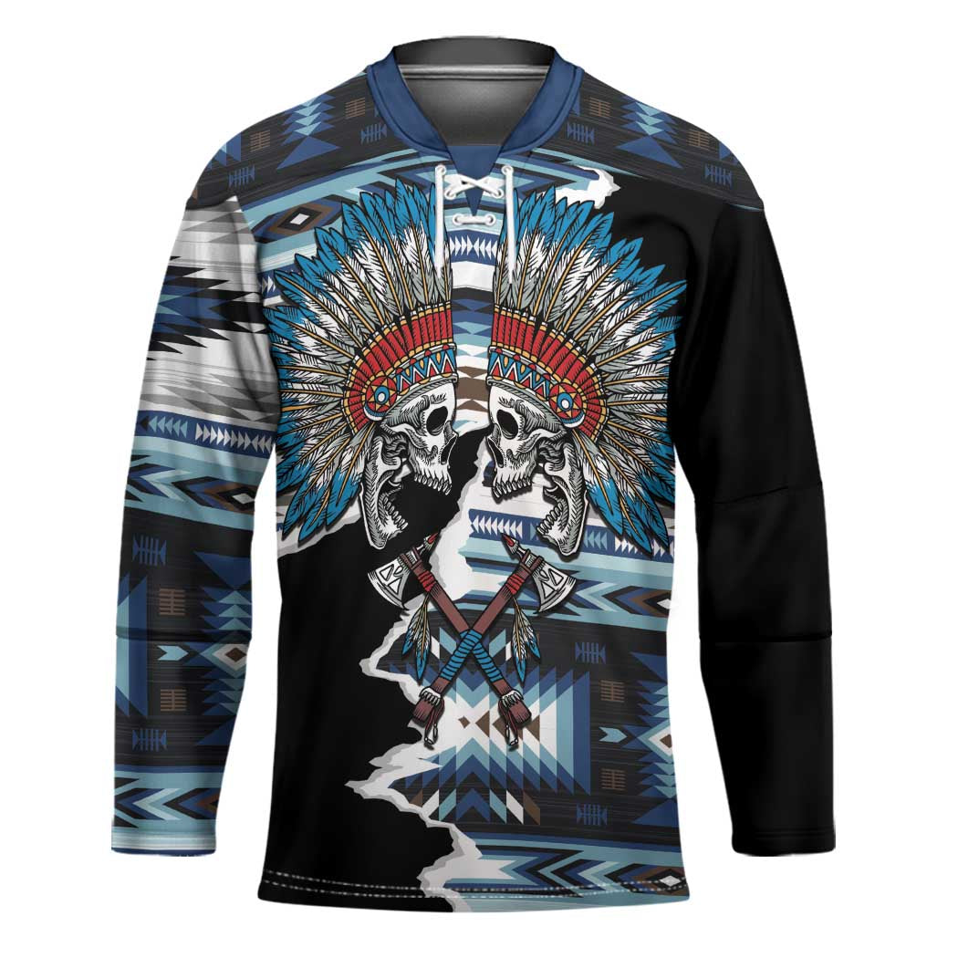 Native American Chief Skull With Axe Hockey Jersey - Wonder Print Shop