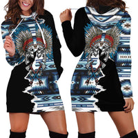 Native American Chief Skull With Axe Hoodie Dress - Wonder Print Shop