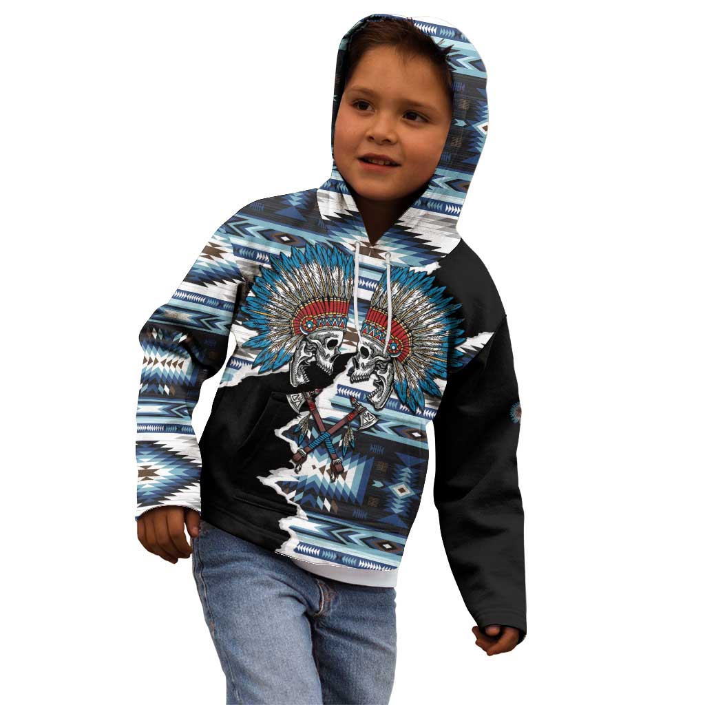 Native American Chief Skull With Axe Kid Hoodie - Wonder Print Shop