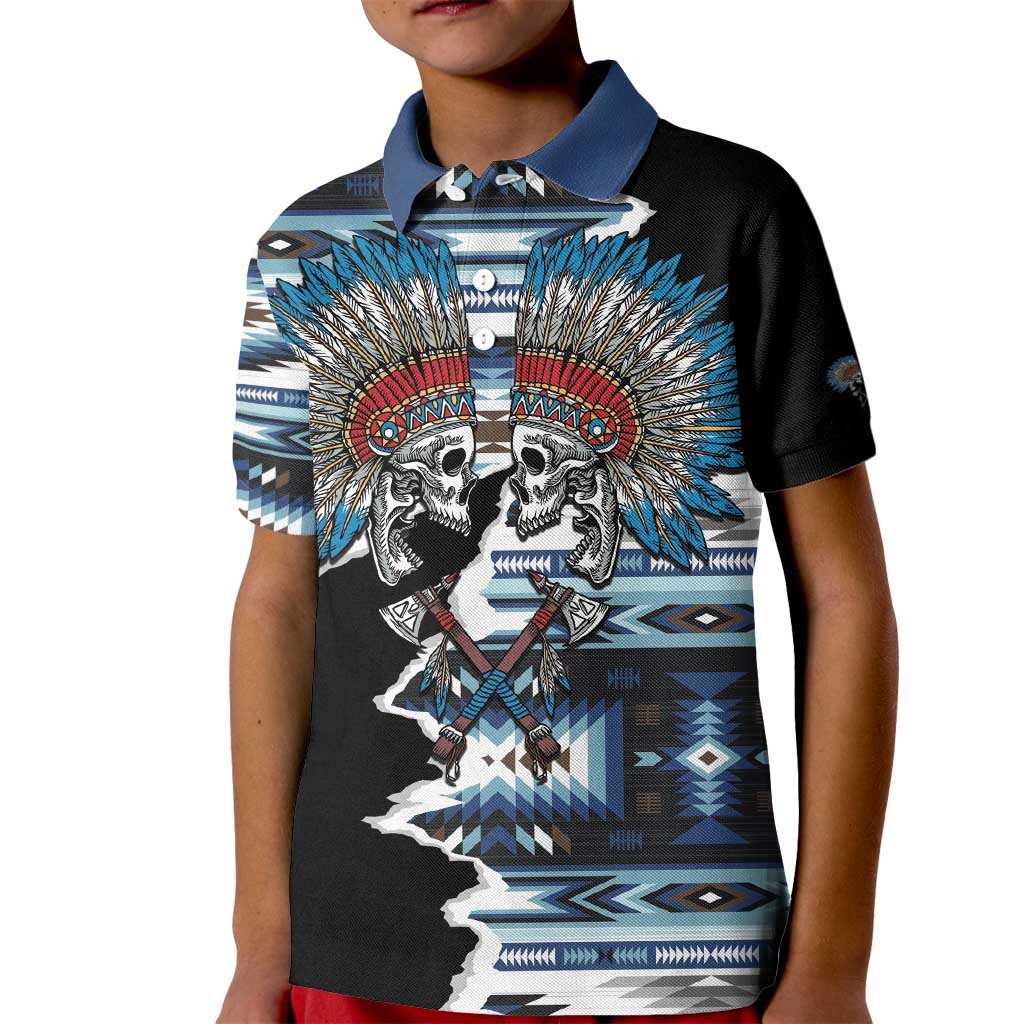 Native American Chief Skull With Axe Kid Polo Shirt - Wonder Print Shop