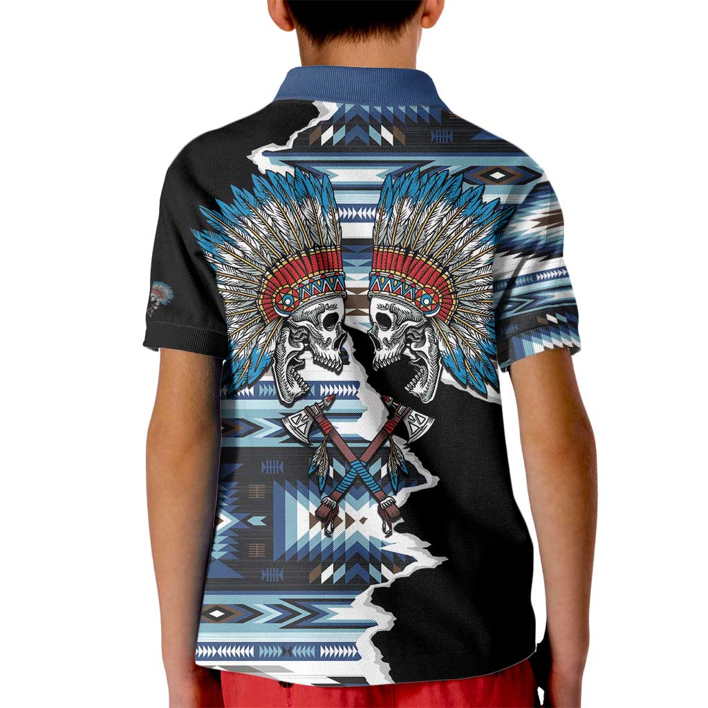 Native American Chief Skull With Axe Kid Polo Shirt - Wonder Print Shop