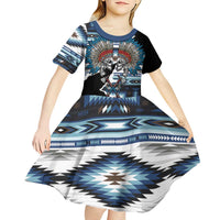 Native American Chief Skull With Axe Kid Short Sleeve Dress - Wonder Print Shop