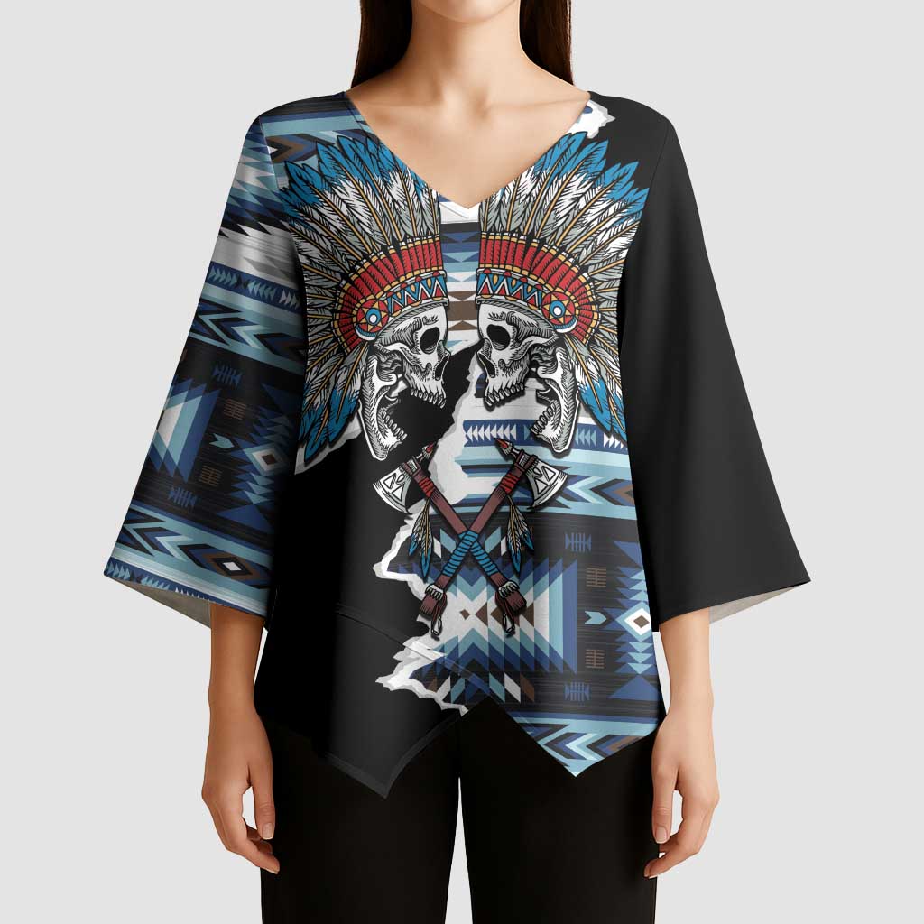 Native American Chief Skull With Axe Kimono Sleeve Blouse - Wonder Print Shop