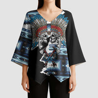 Native American Chief Skull With Axe Kimono Sleeve Blouse - Wonder Print Shop