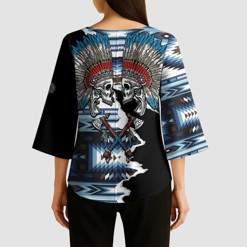 Native American Chief Skull With Axe Kimono Sleeve Blouse - Wonder Print Shop