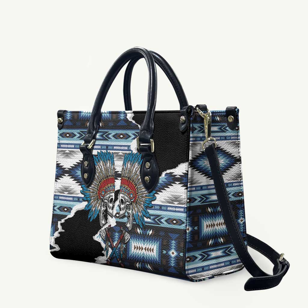 Native American Chief Skull With Axe Leather Bag - Wonder Print Shop