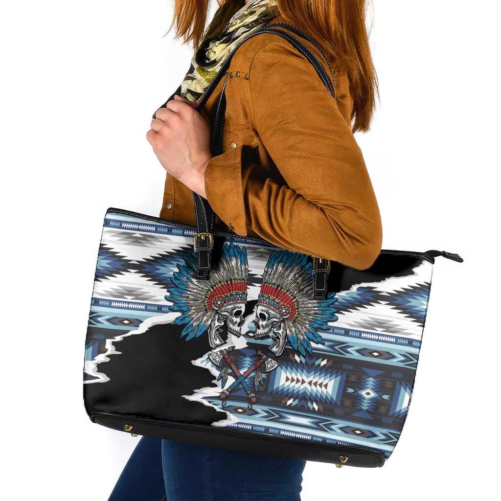 Native American Chief Skull With Axe Leather Tote Bag - Wonder Print Shop