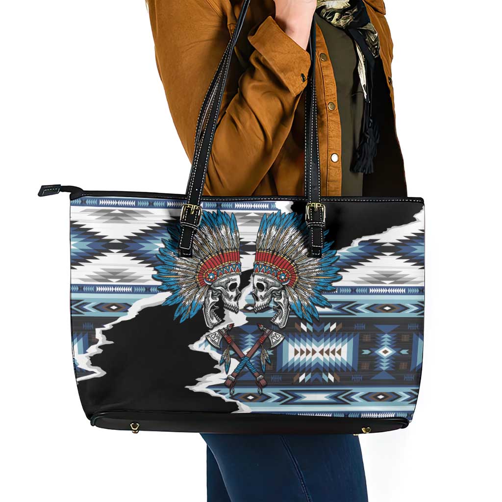 Native American Chief Skull With Axe Leather Tote Bag - Wonder Print Shop