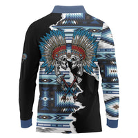 Native American Chief Skull With Axe Long Sleeve Polo Shirt - Wonder Print Shop